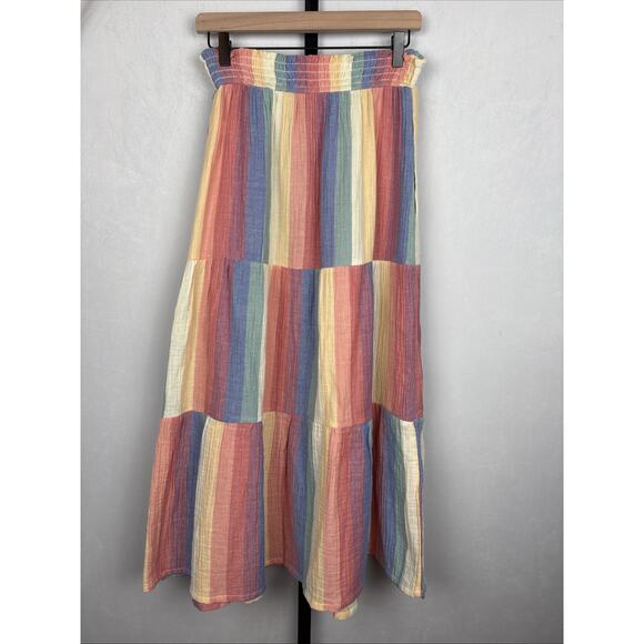 Marine Layer Corinne Maxi Skirt Women's Medium Tiered Rainbow Gauze Pull On Boho - Picture 4 of 11
